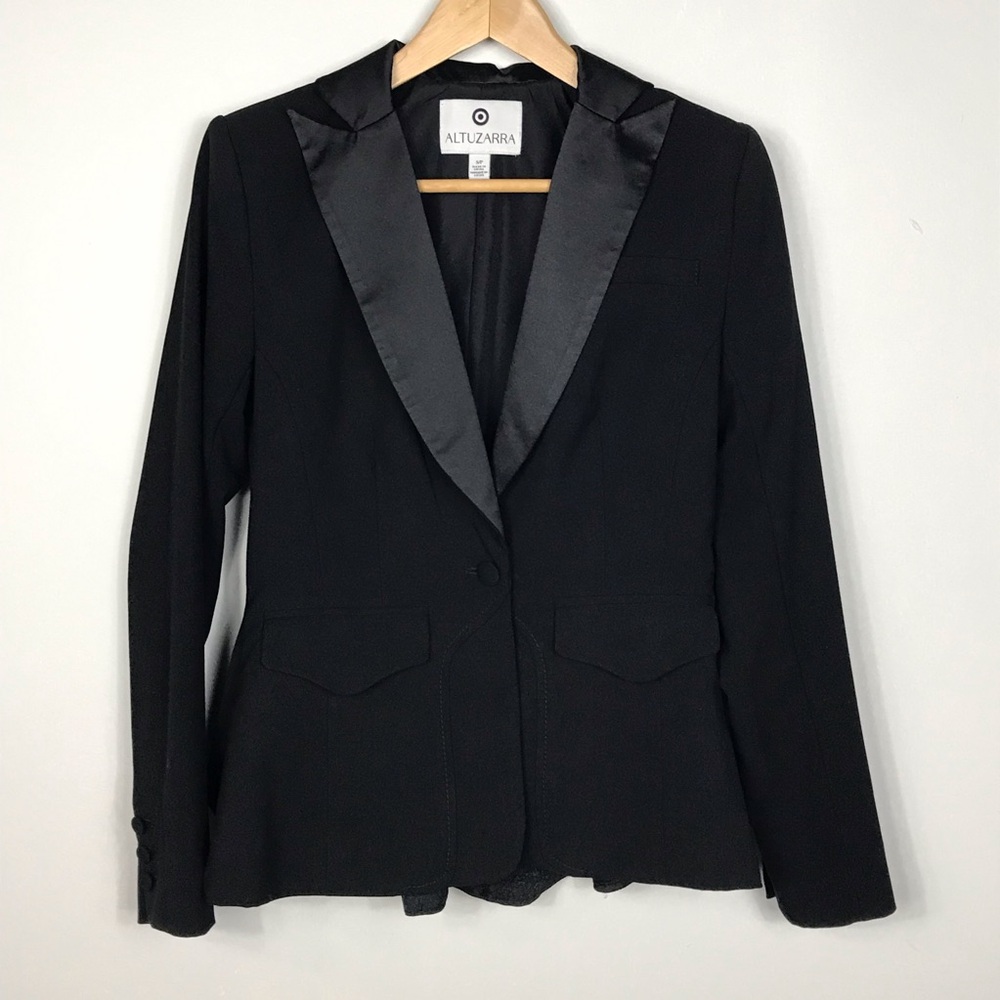 Altuzarra X Target Black Satin Brocade Peplum Blazer Tuxedo Style Jacket Size S